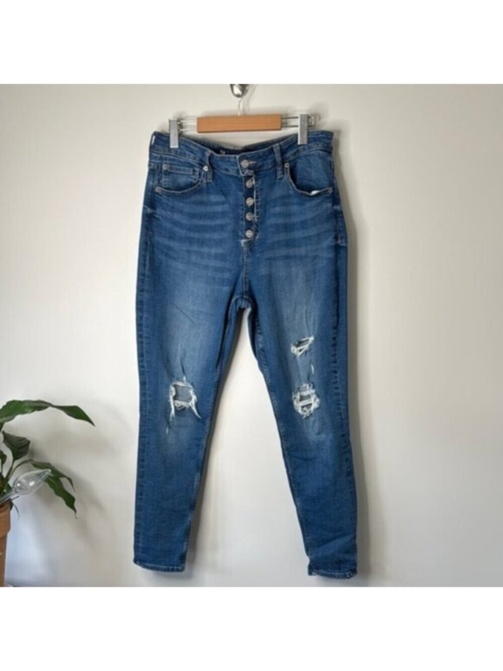 Gap Women Stylish Blue Distressed Universal Leggings Jeans High Rise Size 12/31R